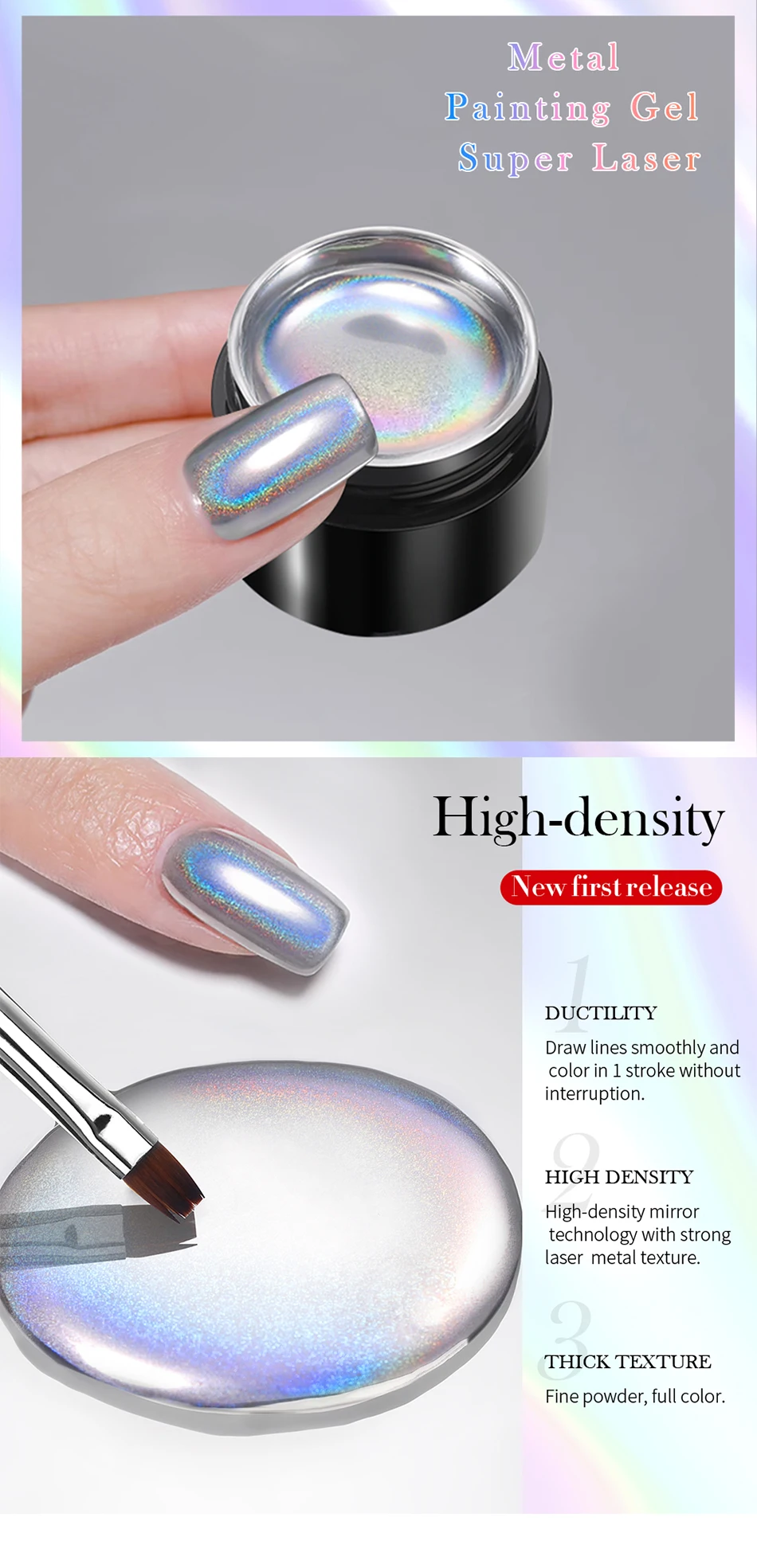 BORN PRETTY 5 ml Super Laser Bright Metallic Painting Gel Soak Off Gel Nagellack Blumenzeichnung Silber Spiegel Glitzer UV Gel – Detail 4