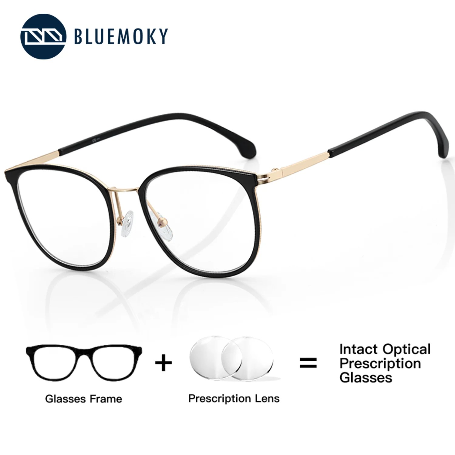 ブルーモキー TR90 人気 スクエア型 度付きメガネ 女性用 光学式 処方箋対応 ブルーライトカット ﻿ 累進多焦点レンズ