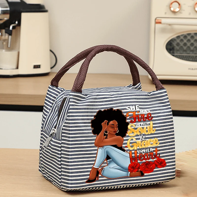 Striped Bag, Vintage Fashion Casual Style with Classic Portrait Flat Print, Small Item Organizer, Handbag Commuter Tote Bag