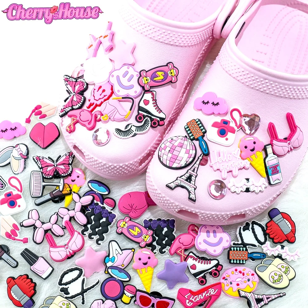 20/50/100 unidades de dijes aleatorios de color rosa para zapatos de mujer, accesorios decorativos para calzado, regalos para niñas, accesorios para sandalias, flamencos