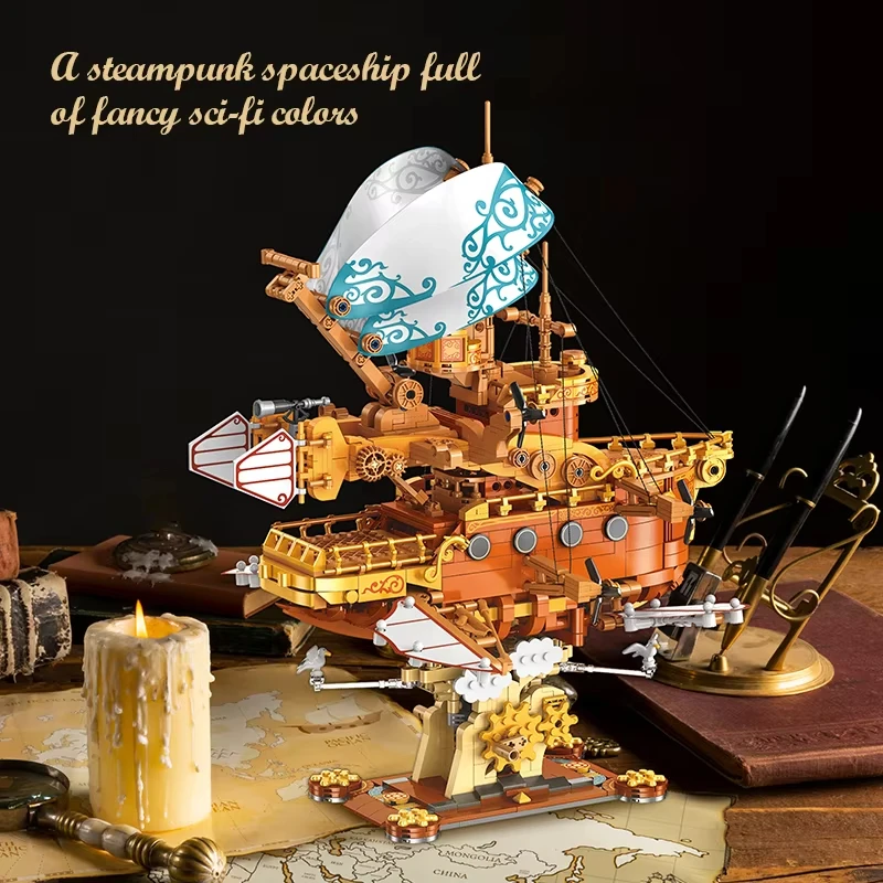 1864pcs Pirate Ship Series Steam Fantasy Spaceship Model Building Blocks MOC Ship Cruisers Building Blocks Set Puzzle Toys Gift