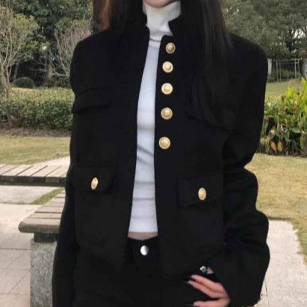 American Retro Ruffian Handsome Black Small Fragrant Short Coat Women's 2026 Autumn New Casual Front Shoulder Top