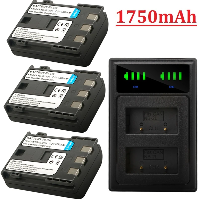 

NB-2L NB-2LH NB2LH 2L 1750mah Battery with Charger for Canon DC310 DC420 EOS 350D 400D G7 G9 S30 S70 S80 ZR500 ZR850 HG10 HV20