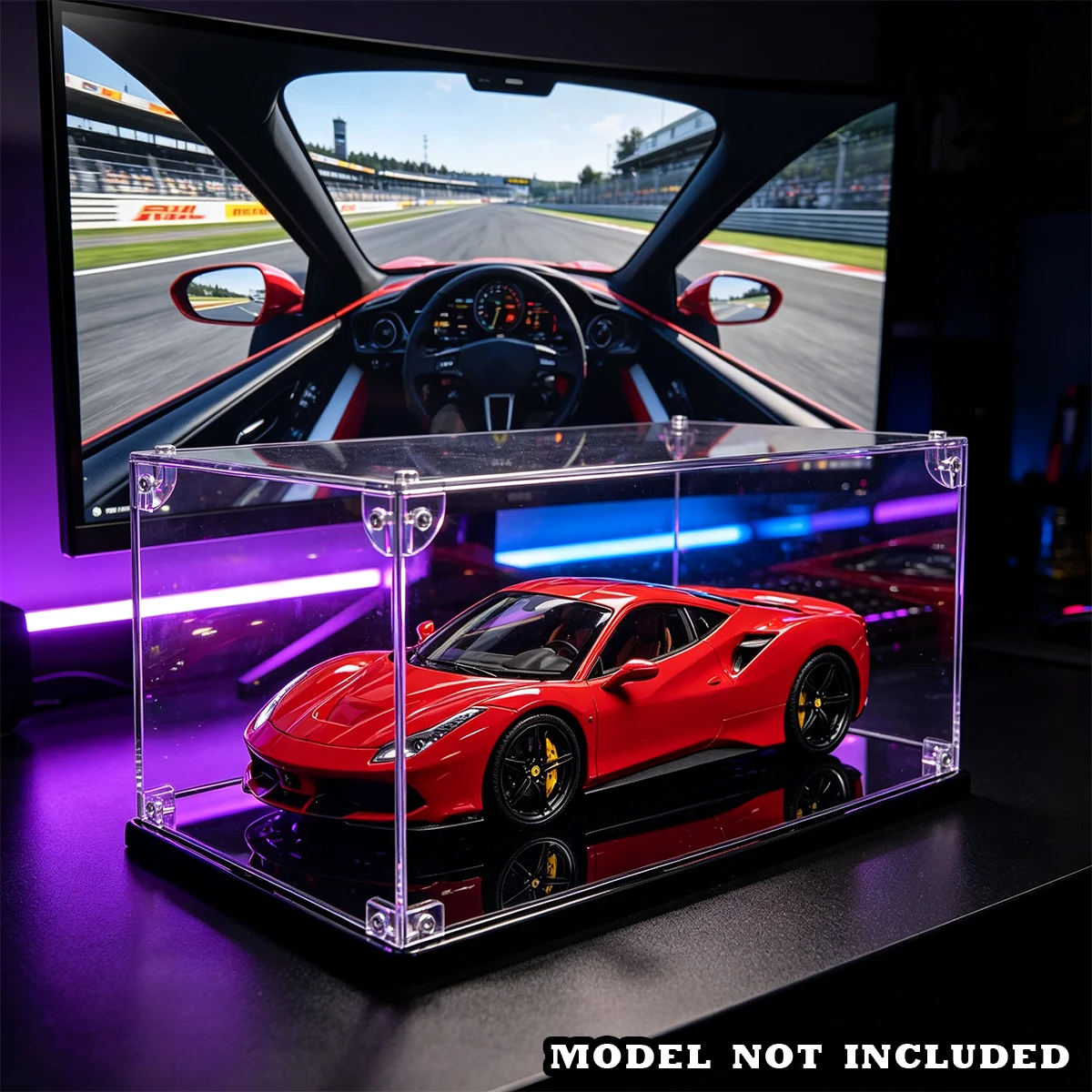 Upgraded 1:18 Acrylic Transparent Display Box | with Mirror Base | Tool-Free Snap-On Installation | Stable and Not Easy to Fall Apart | Suitable for Car Models/Figurines/Architectural Models