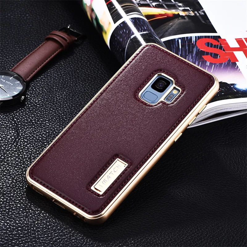 For Samsung Galaxy S8 Plus Original Imatch Phone Case Luxury Genuine Leather Phone Cases Bags Aluminum Metal Bumper Back Cover