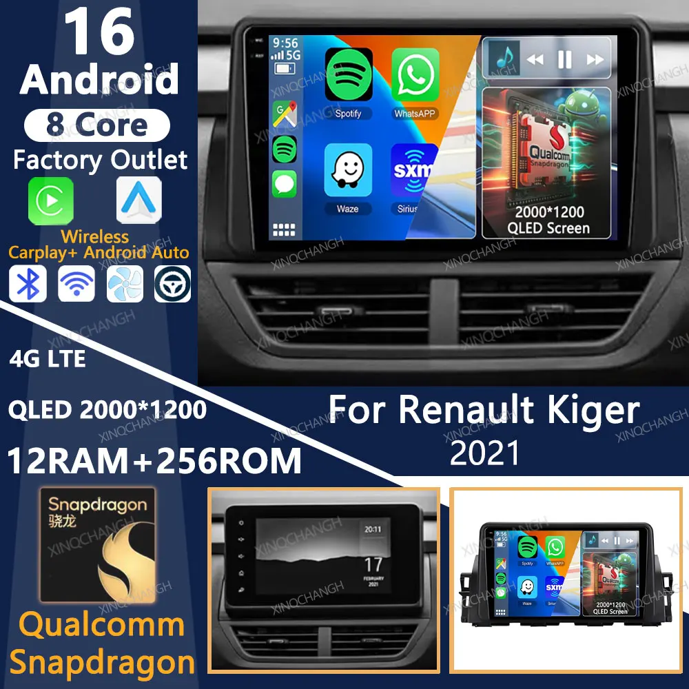 Android 16 Car Radio For Renault Kiger 2021 Head Unit Multimedia Stereo Video Player 2DIN 4G WIFI GPS BT Carplay Auto Qualcomm