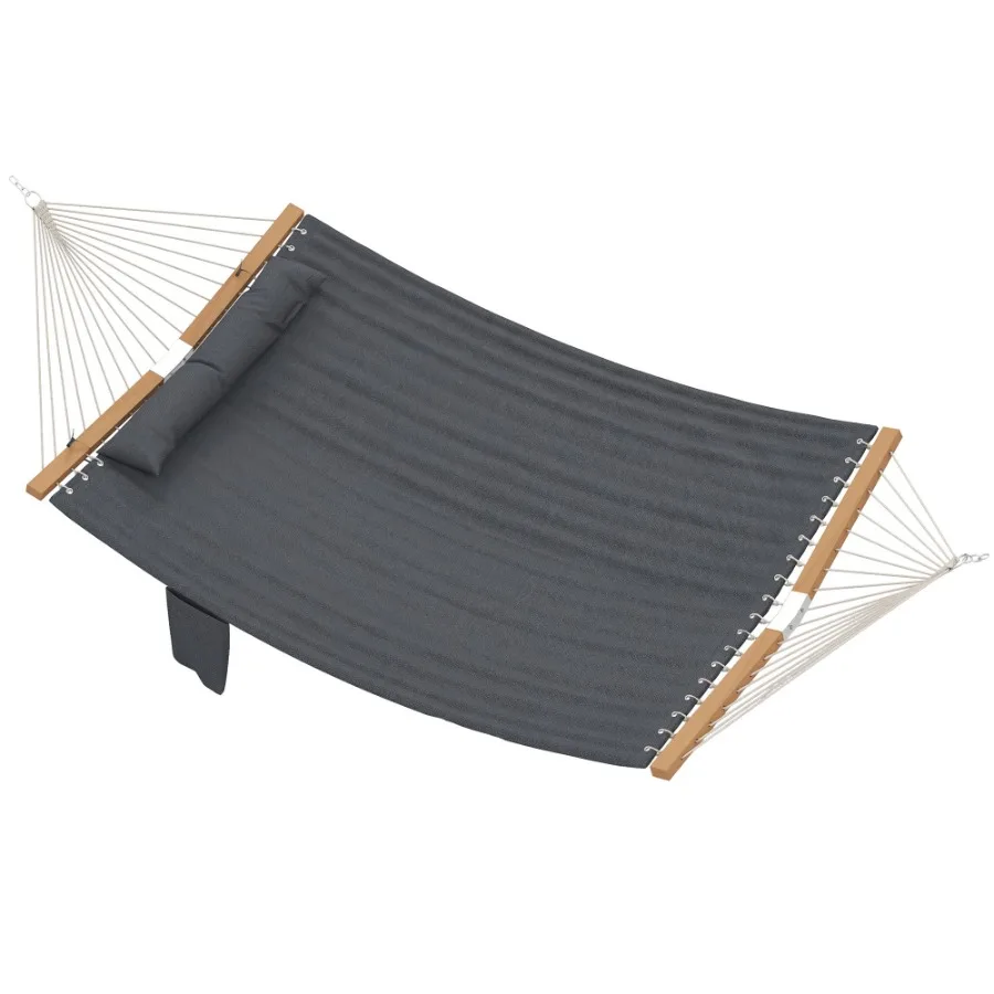 

Outdoor Hammock 2-Person for backyard or camping, polyester fabric, gray, 440 lbs capacity with pillow pad