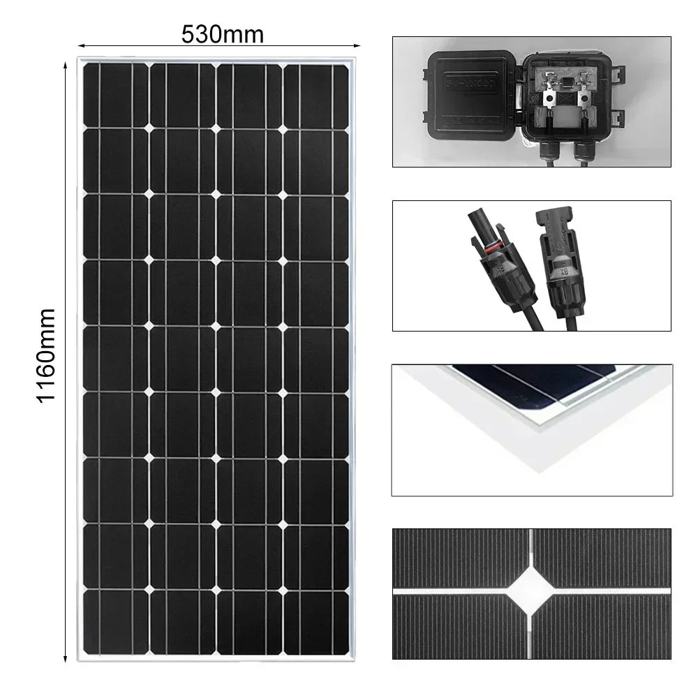 YYHC 600W solar panel aluminum frame kit complete 12v photovoltaic panel system for home car camper RV boat outdoor waterproof