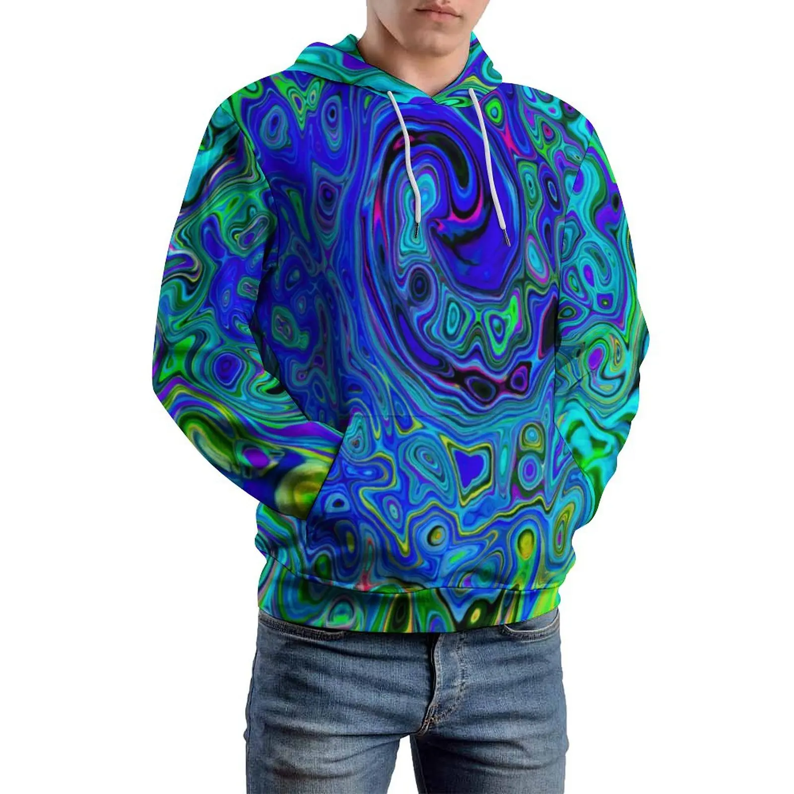 Hippy Violet Print Casual Hoodies Long Sleeve Abstract Liquid Swirl Aesthetic Hoodie Winter Korean Fashion Custom Oversized Tops