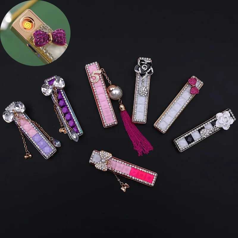 

Popular Lighter Charging Personalized Creative Gift Women's Diamond Set Ultra Thin Fashion USB Windproof Lighter
