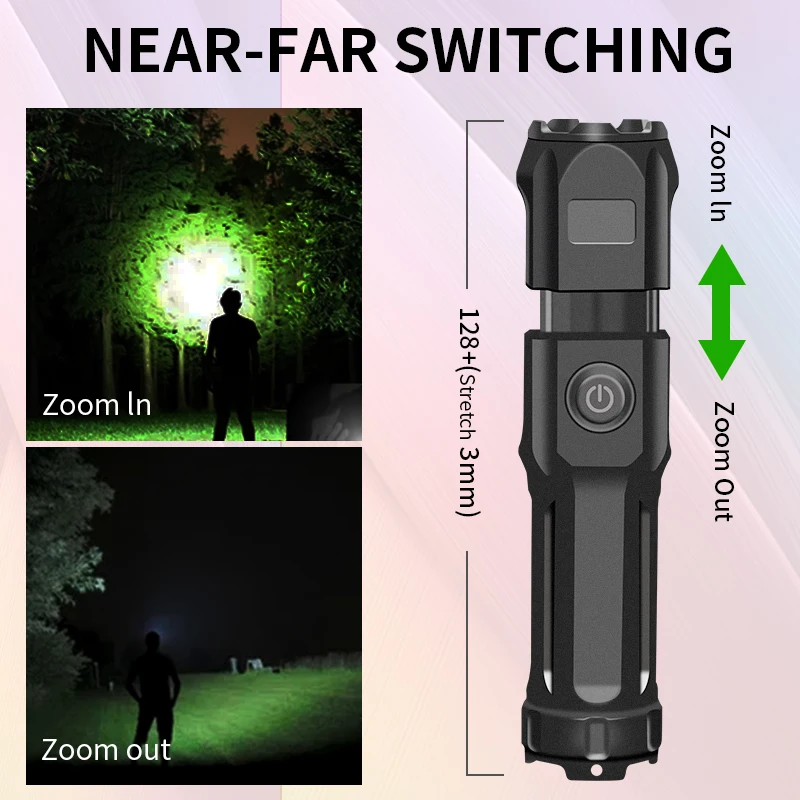 Flashlight B25 USB Rechargeable LED Torch with Zoom Function 3 Light Modes 18650 Battery Outdoor Lighting LED Flashlight