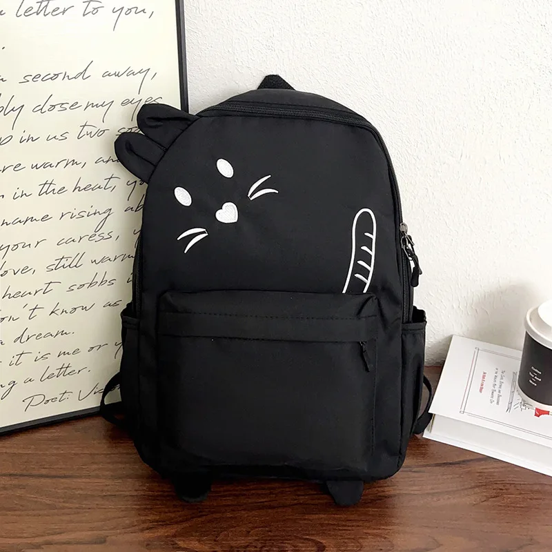 Korean Cartoon Cute Cat Print Backpack Preppy Large Capacity Lightweight Nylon School Bag Fashion Versatile Travel Storage Bag