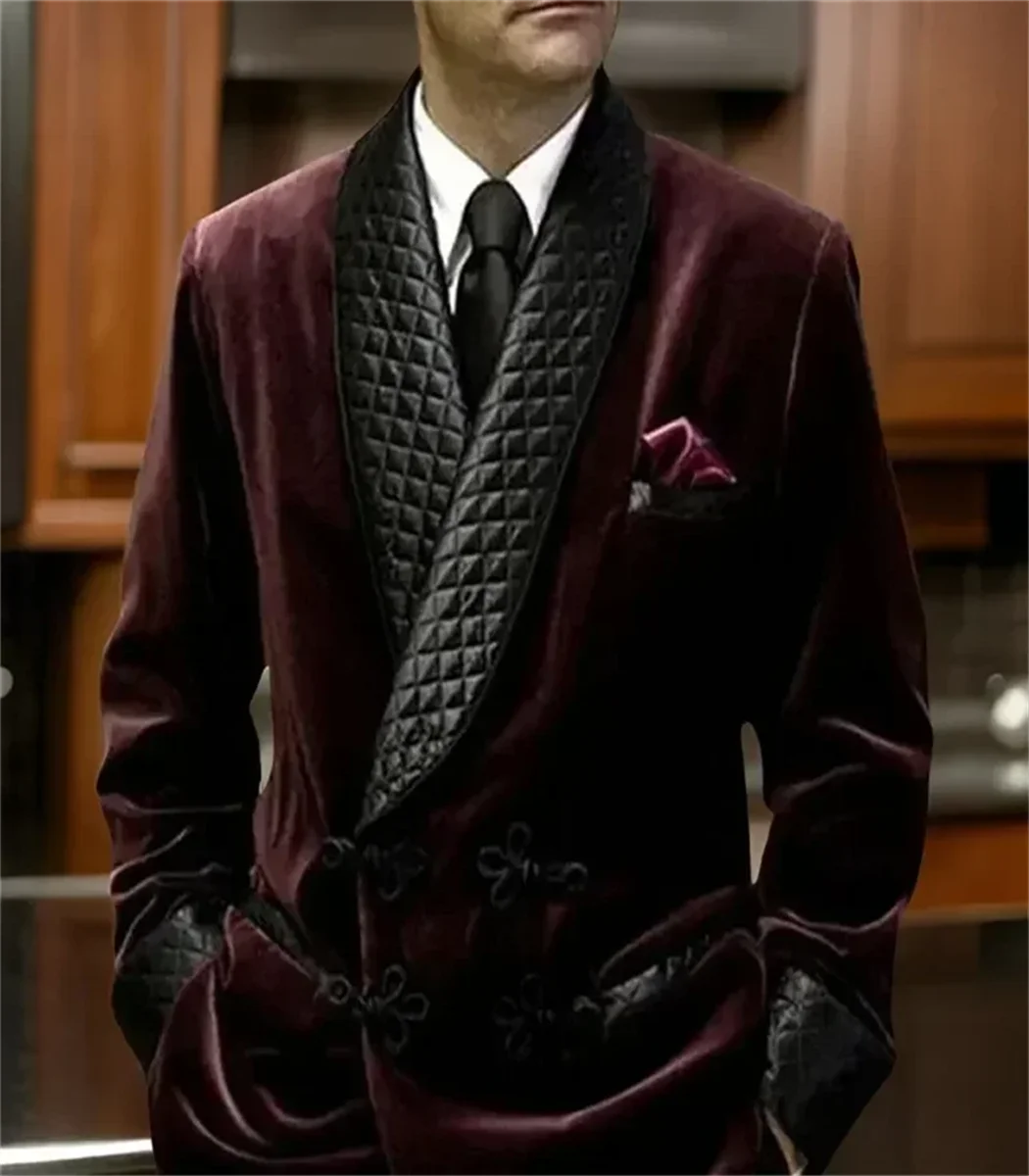 1 Piece Long Men Suit Jacket for Wedding Shawl Lapel Velvet Smoking Suit Blazer for Dinner Party Coat Ready to Ship