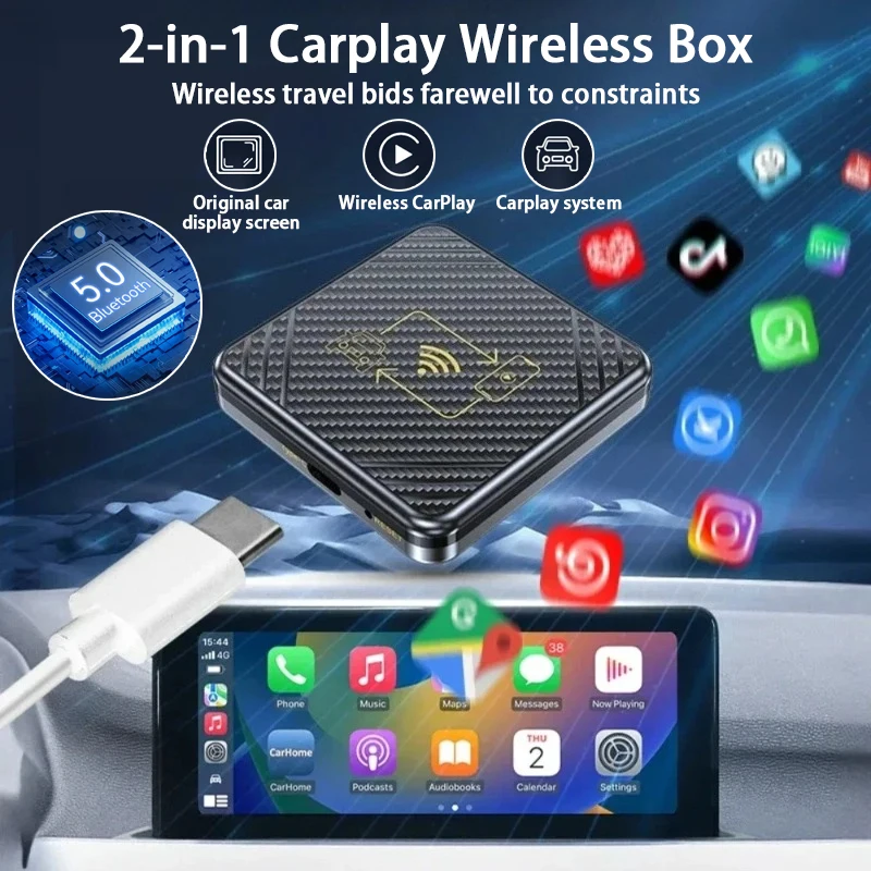 New Bluetooth wireless CarPlay box 2-in-1 Android car smart box interconnection module suitable for wired CarPlay Android cars