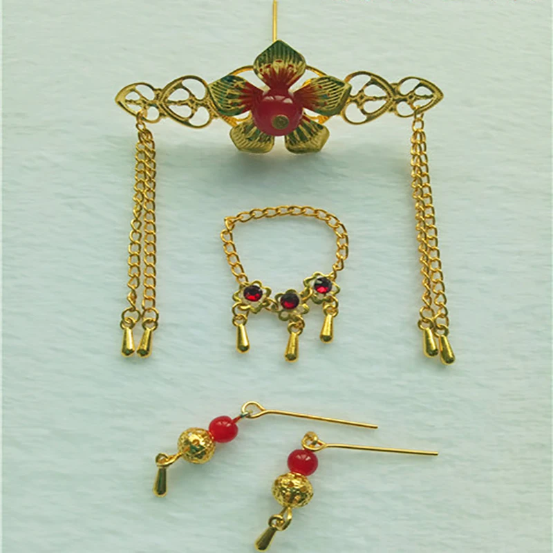 2022 Costume Doll Bead Hairpin Tassel Step Earrings Necklace Retro Headdress Creative Handmade Headware Doll Accessories LB669