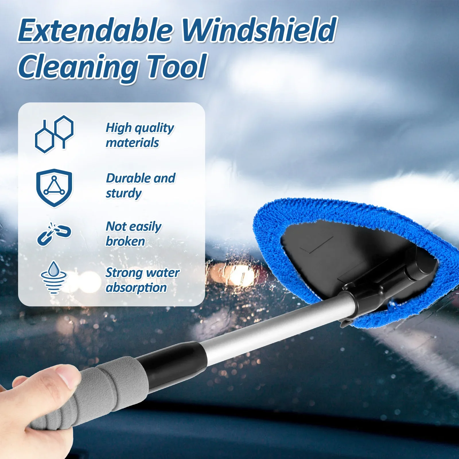 18.5 Inch Car Window Cleaner with Rotating Head AdjustableHandle Strong Water Absorptionfor Windshield & Mirror Cleaning at Home
