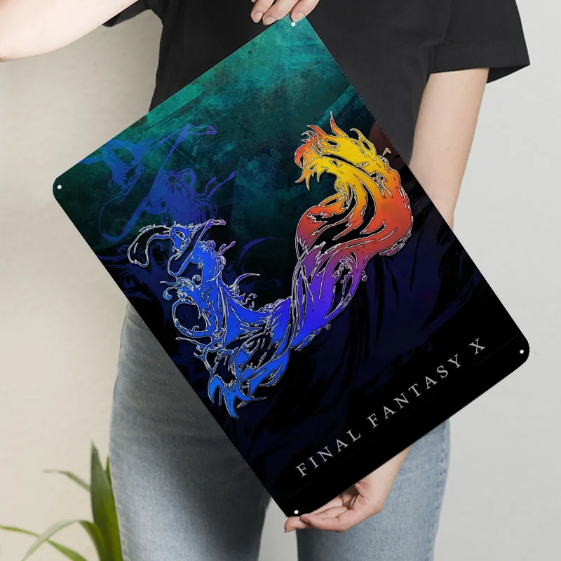 فاينل فانتسي X علامات صفيح لعبة فيديو ملصق ملصق بار علامة معدنية مخصصة لتزيين جدران الفن صور جدار ديكور الغرفة #3