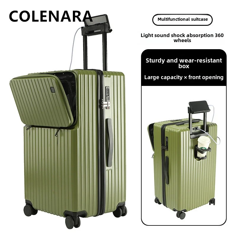 COLENARA กระเป๋าเดินทางกระเป๋าเดินทาง 20 นิ้วเปิดด้านหน้าแล็ปท็อปไฟฟ้า Boarding Case 24 "26" 28 "30" USB ชาร์จรถเข็นกระเป๋าเดินทาง