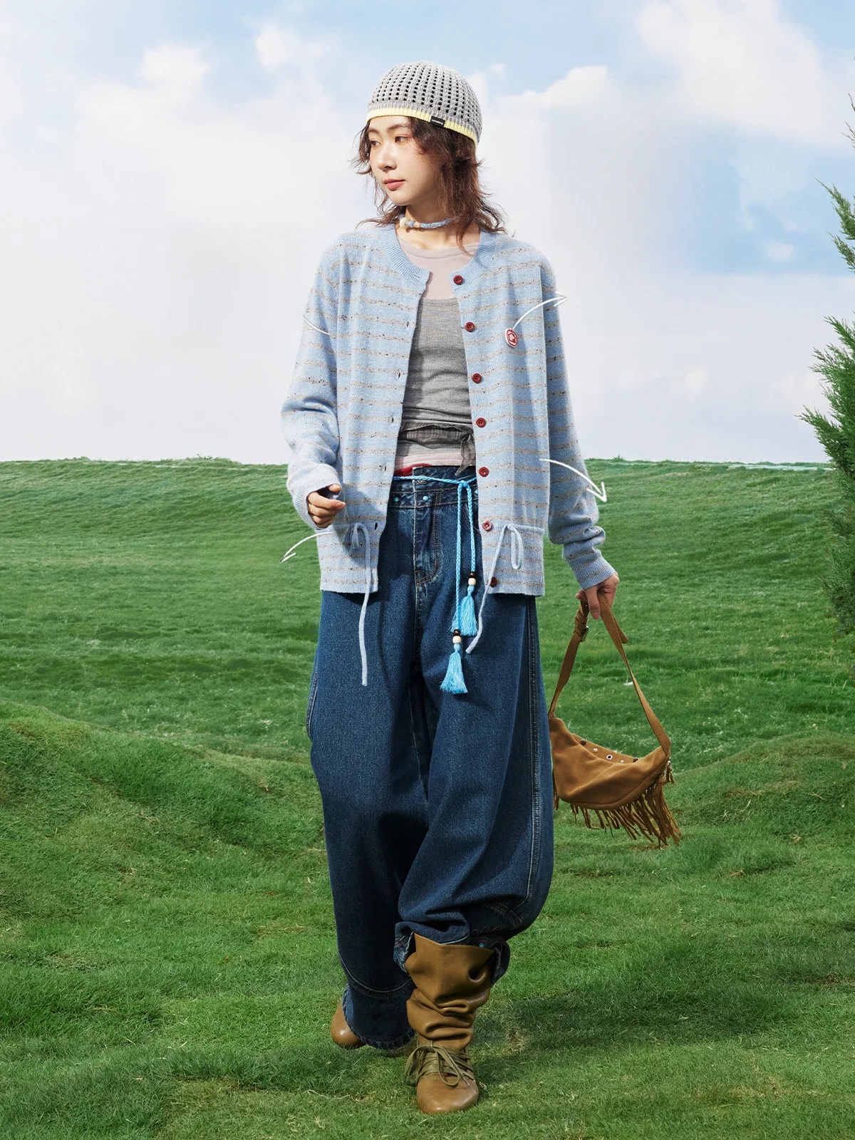 

Свитер Maood в японском стиле, в полоску и в горошек, с завышенной талией, свободного кроя, весенний, модный, универсальный, женский трикотаж