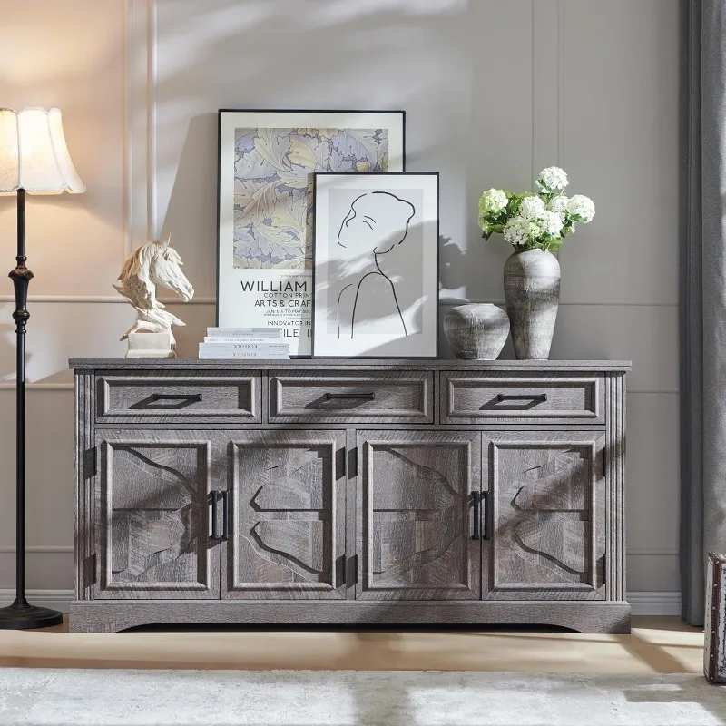 

66" Large Buffet Sideboard Cabinet with 4 Doors and 3 Drawers, Buffet Table Coffee Bar Wine Bar Storage Cabinet for Dining Room