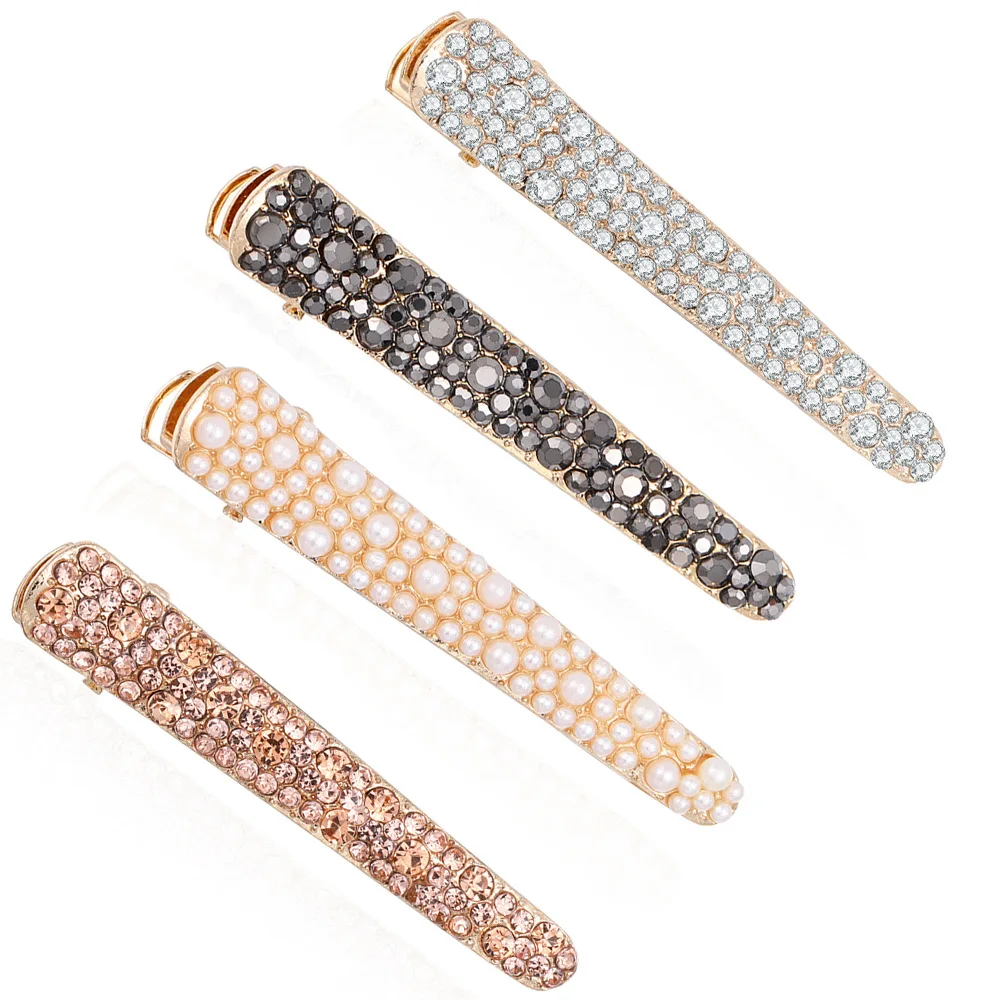 1pc moda błyszczące kryształowe spinki do włosów 4 kolory eleganckie kobiety Pearl Bangs boczny zacisk dziewczyny metalowe Barrette narzędzia do stylizacji włosów — zdjęcie 2
