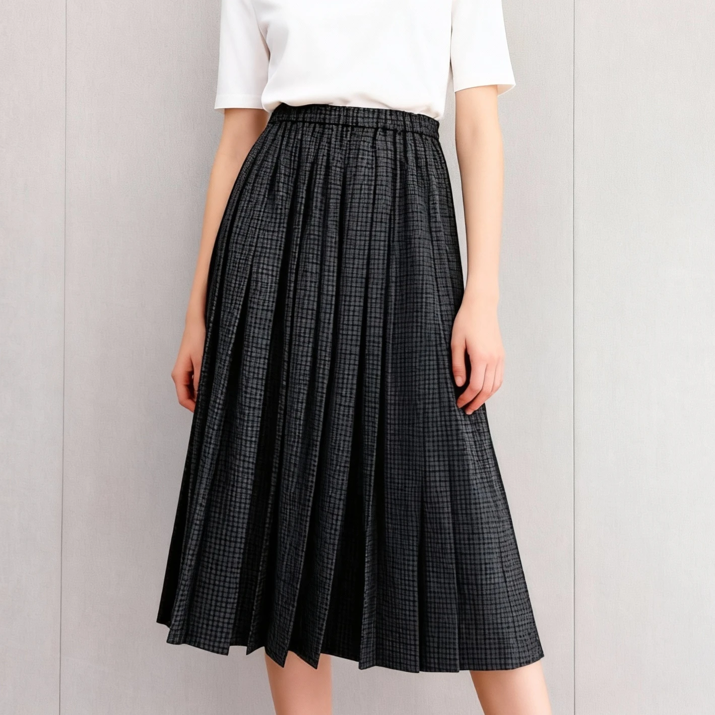 

High Quality 2025 Autumn Winter Japanese Niche Wool Pleated Skirt Mid-Length Retro Plaid A-Line Skirt Women