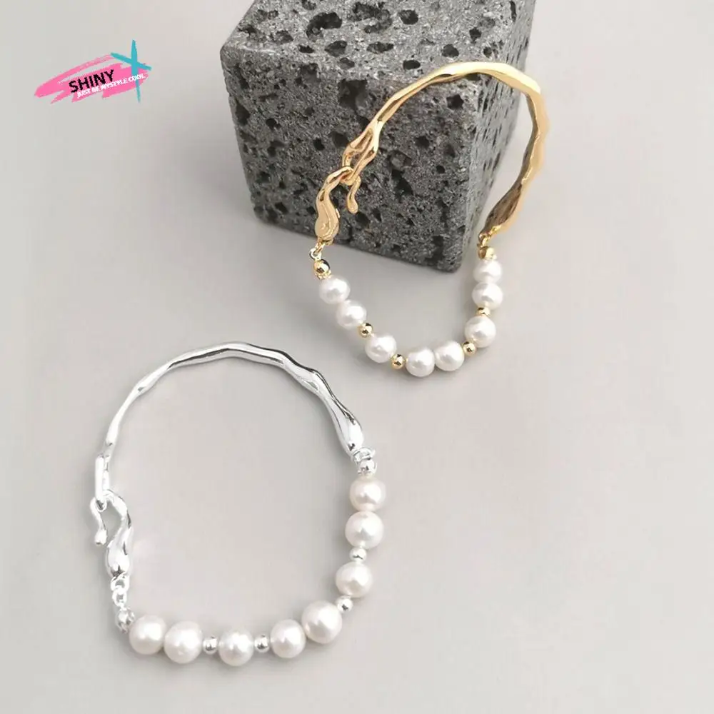 

Irregular Liquid Metal Party Jewelry Accessories Girl Gift Baroque Pearls Bracelet Copper Korean Style Jewelry Women Bracelet