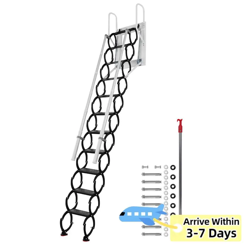 

Ceiling Mount Attic Ladder with 2 Handrails and Pull-Down System Load Capacity 660Lbs for Indoor Garage Basement Storehouse