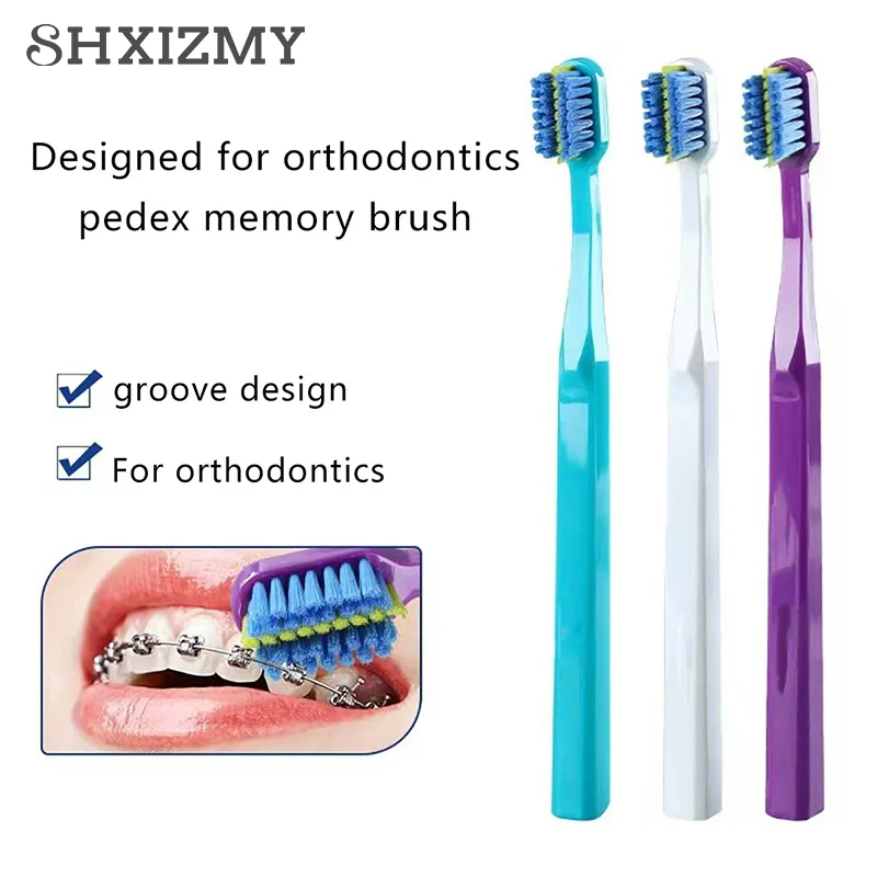 Brosses à dents orthodontiques pour adultes, accolades, propre en profondeur, brosse à dents dentaire souple avec couvercle anti-poussière, 1PC