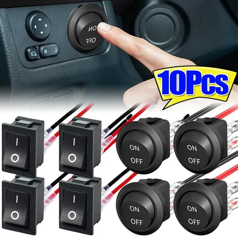 1/5/10pcs Modified Motorcycle Boat Switch Cord 12V Round Rocker Switch ON/OFF SPST 2 Pin Toggle Switch with Wire for Car Boat