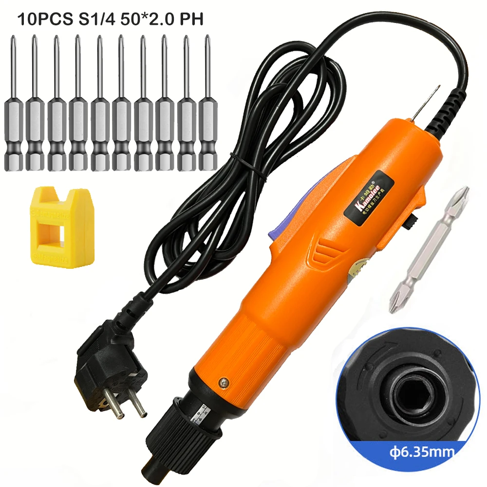 220V Industrial Electric Screwdriver with 10PCS 50*2.0mm Bits Electric Screwdriver 1500RPM Renovation Team Workshop Repair Tool
