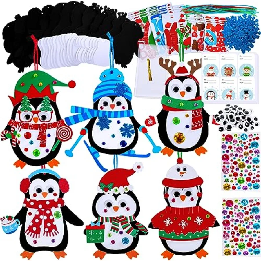 

24 Sets Christmas Craft Kits Winter Crafts DIY Christmas Penguin Ornaments Decorations Art Sets Foam Penguin Christmas Stickers
