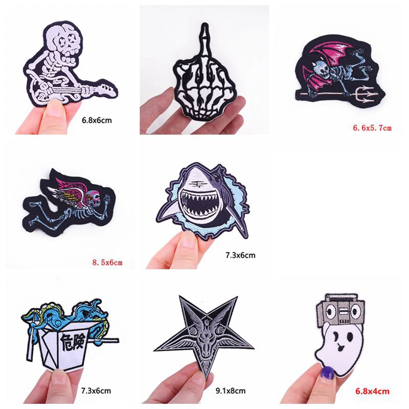Prajan 10PCS Wholesale Punk Flame Patch Applique Stripes Embroidered Patches For Clothing Stickers Motorcycle Patches On Clothes image 6