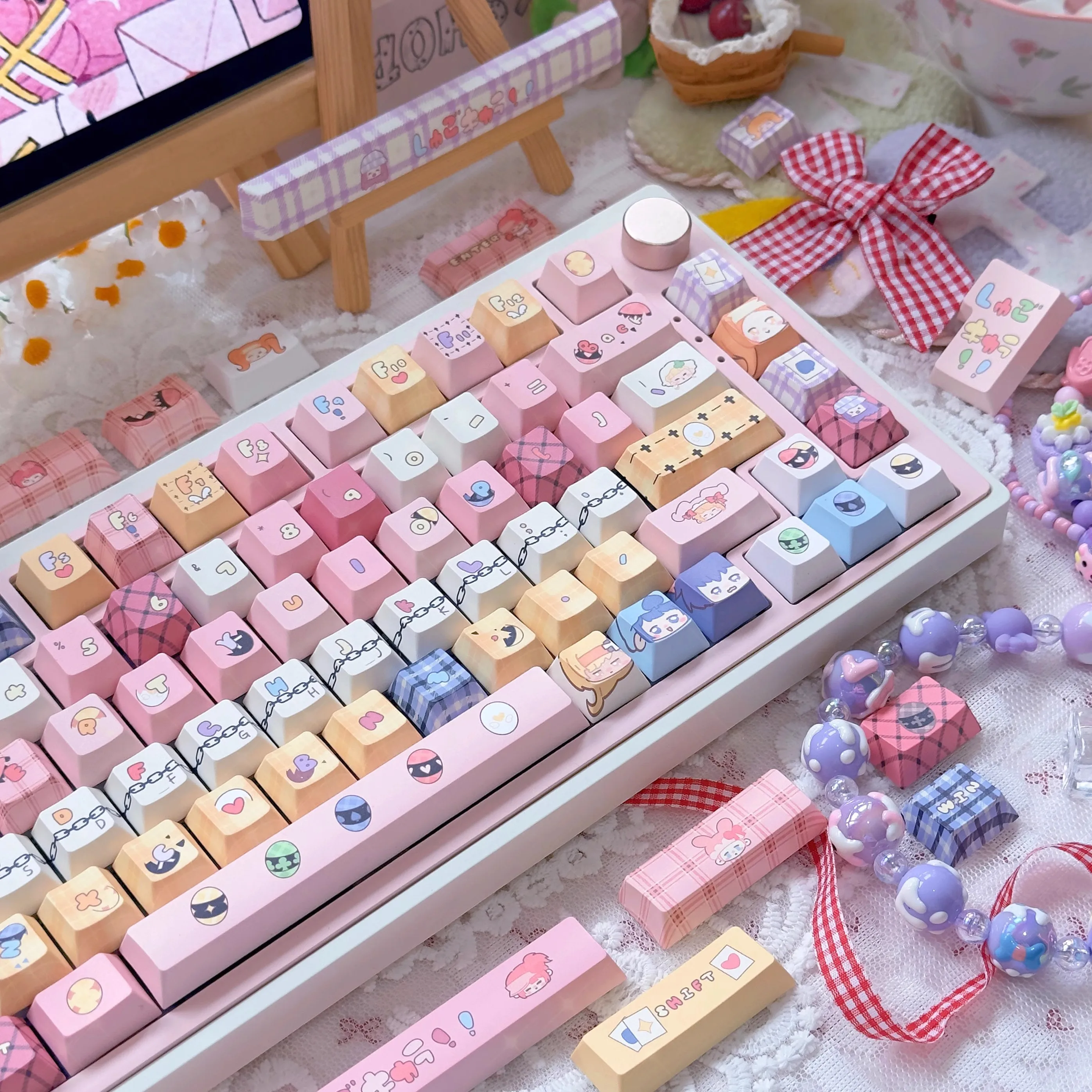 Keyboard Cute Keycaps Anime Sweet Guardian Egg 142 Keys Pbt Cherry/Eoa Keycaps For Mechanical Keyboard Gamer Custom Accessories