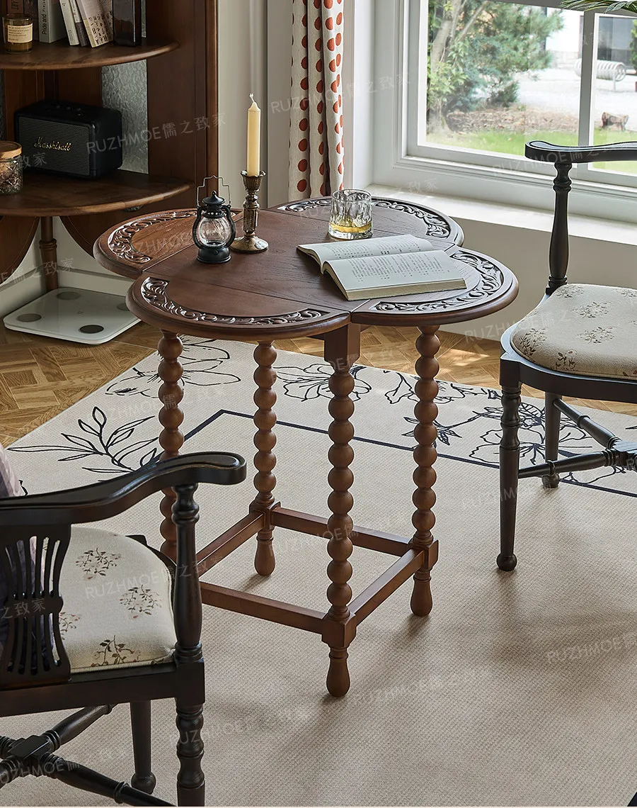 Solid wood folding deciduous table four-leaf clover edge semi-round coffee small apartment dining table