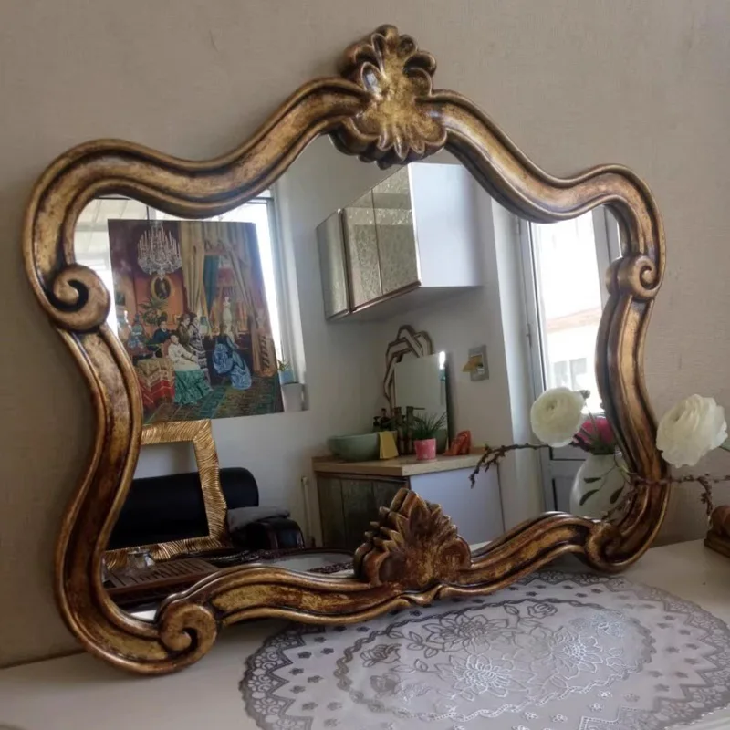 

Girls Gold Makeup Mirror Vintage Aesthetic Wall Nordic Makeup Mirror Luxury Large Espejo Redondo De Pared Home Accessories