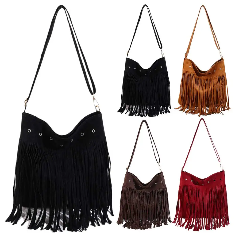 

Женская сумка через плечо в стиле ретро, большая вместительная замшевая кожаная сумка-тоут в стиле ретро, сумка на ремне с регулируемым ремешком и кисточками, сумка в стиле вестерн, сумка-ковбой
