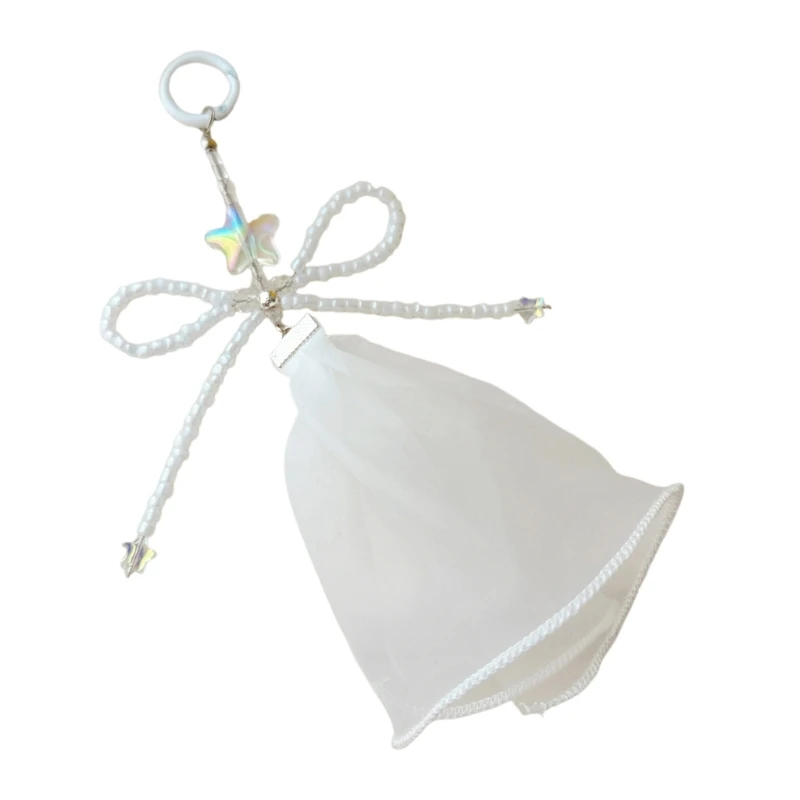 Delicate Beaded Bowknot Keyrings with Tulle Skirt Pendant for Home and Vehicle