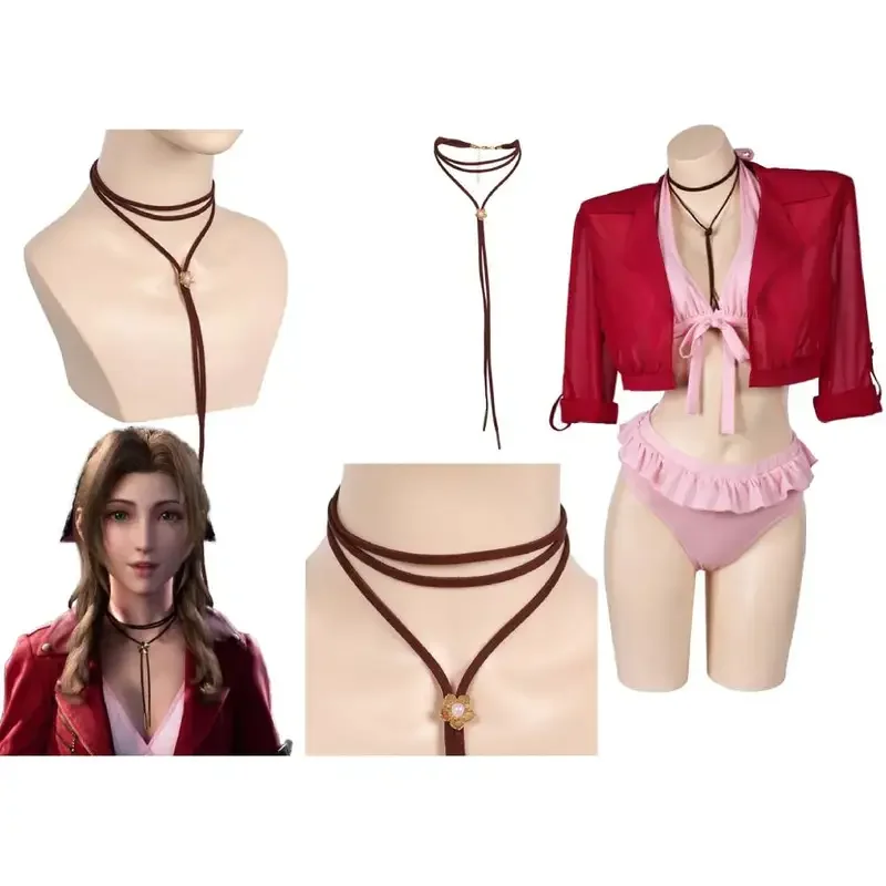Aerith collar de encaje de cuello de fantasía Final para adultos, disfraz de Carnaval de Halloween, accesorios de juego de rol, regalos para mujeres y niñas