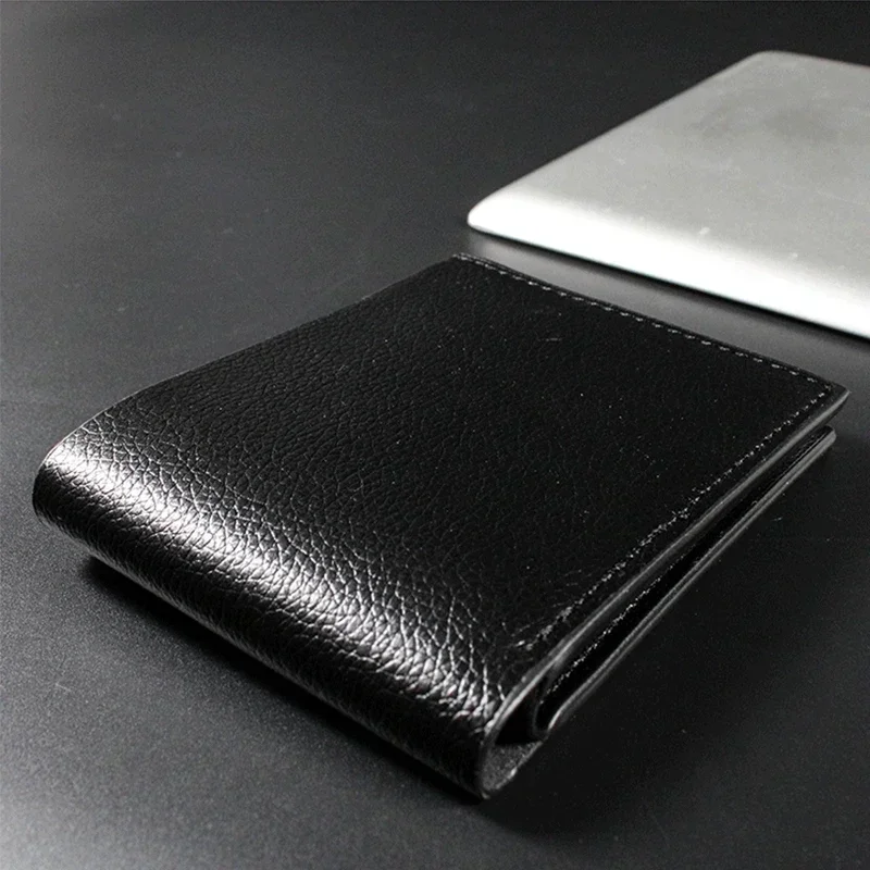 

Men's Black Card Wallet Short Business Card Case Ultra-thin Soft Wallet New Pu Leather Lychee Grain Mini Credit Card Wallet