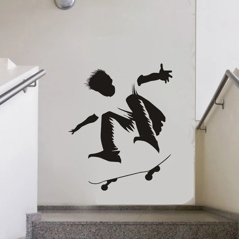 Wall Sticker Street Skateboarder Trick Silhouette Vinyl Decal Mural For Teen Skate Lover Bedroom Youth Game Room Wall Decor