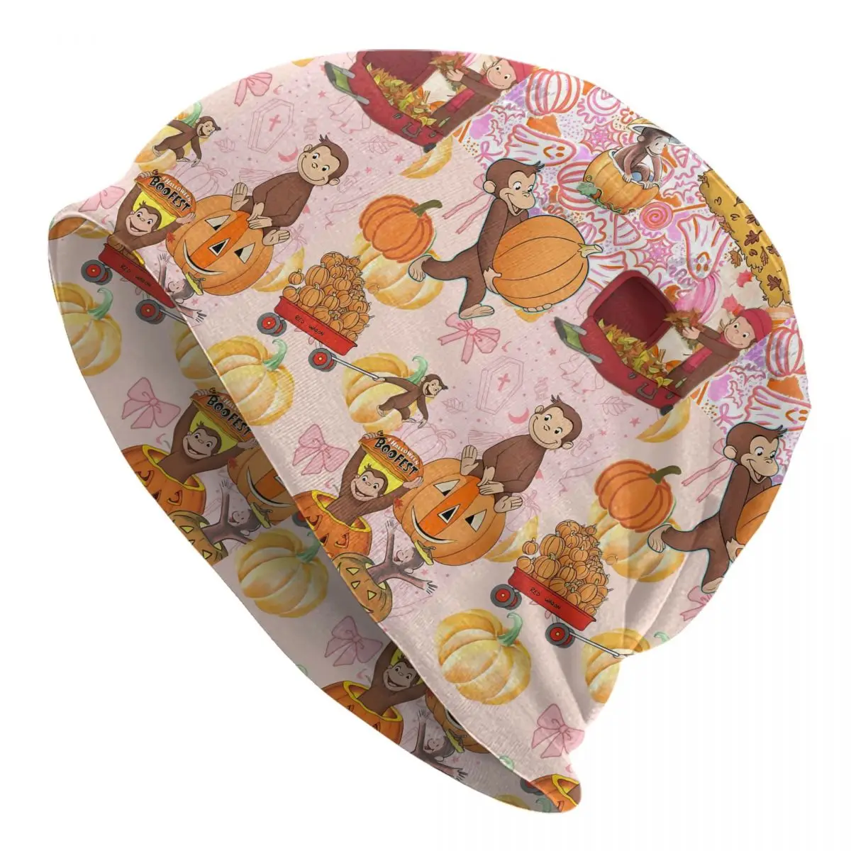 Curious George Bonnet Hat Fashion Outdoor Cute Monkey Skullies Beanies Hats Men's Women's Warm Dual-use Cap