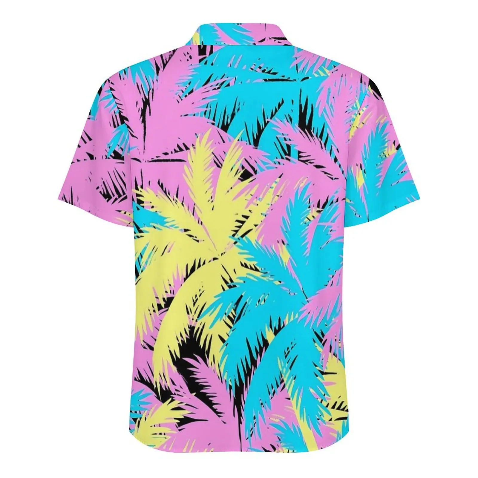 Neon Palm Trees Vacation Shirt Men Plant Print Classic Casual Shirts Hawaiian Short Sleeve Fashion Graphic Oversized Blouses