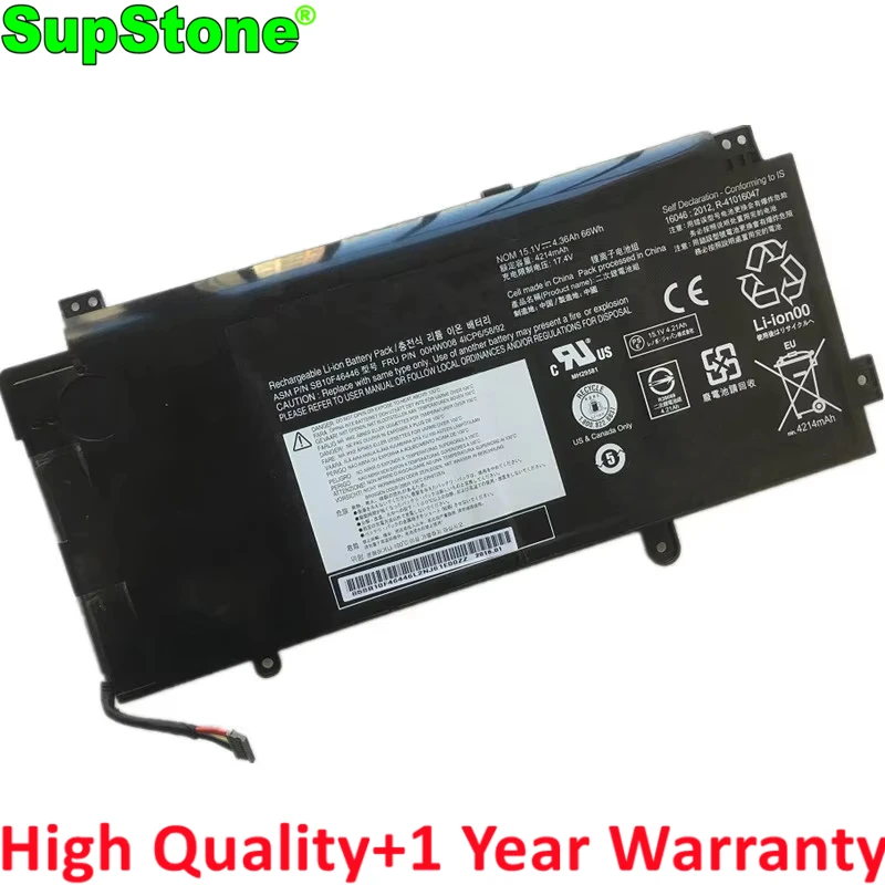 SupStone 66Wh 00HW008 00HW009 00HW014 Laptop Battery For Lenovo ThinkPad S5 Yoga 15 20DQ001KUS TP00070A SB10F46446 SB10F46452