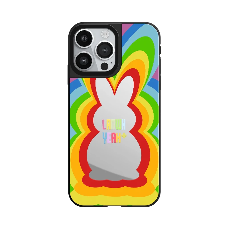 Korea Cute Rabbit Mirror Etui na telefon z MagSafe dla iPhone 16 15 14 13 12 11 Pro Max Plus Anti-drop Back Cover Rainbow