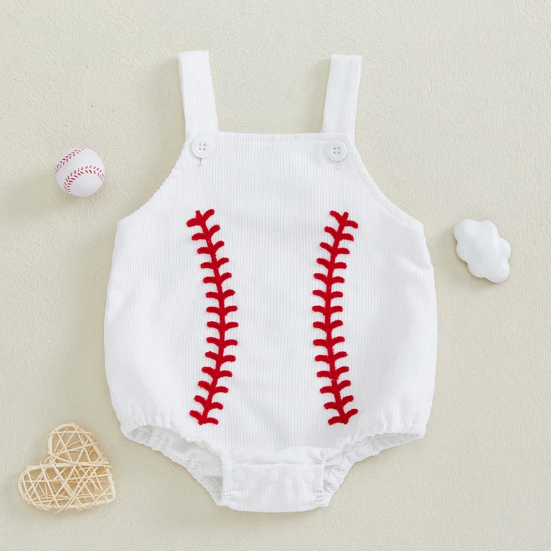 Baby Girls Boy Romper Overalls Baseball Embroidery Sleeveless Jumpsuit Suspender Pants for Toddler