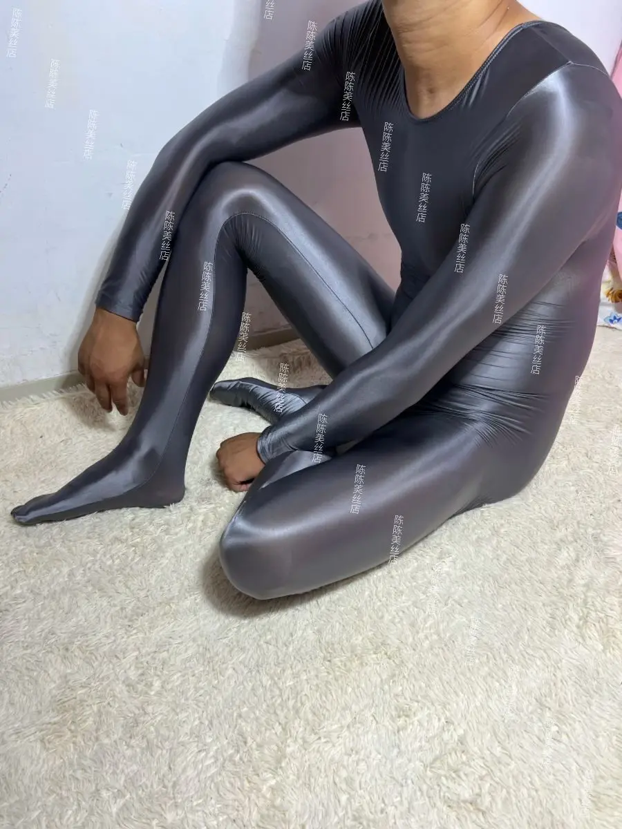 Sexy Mens Shiny Glossy Jumpsuit Zentai Suit Lingerie Fitness Bodycon Sleeping Onesies Underwears