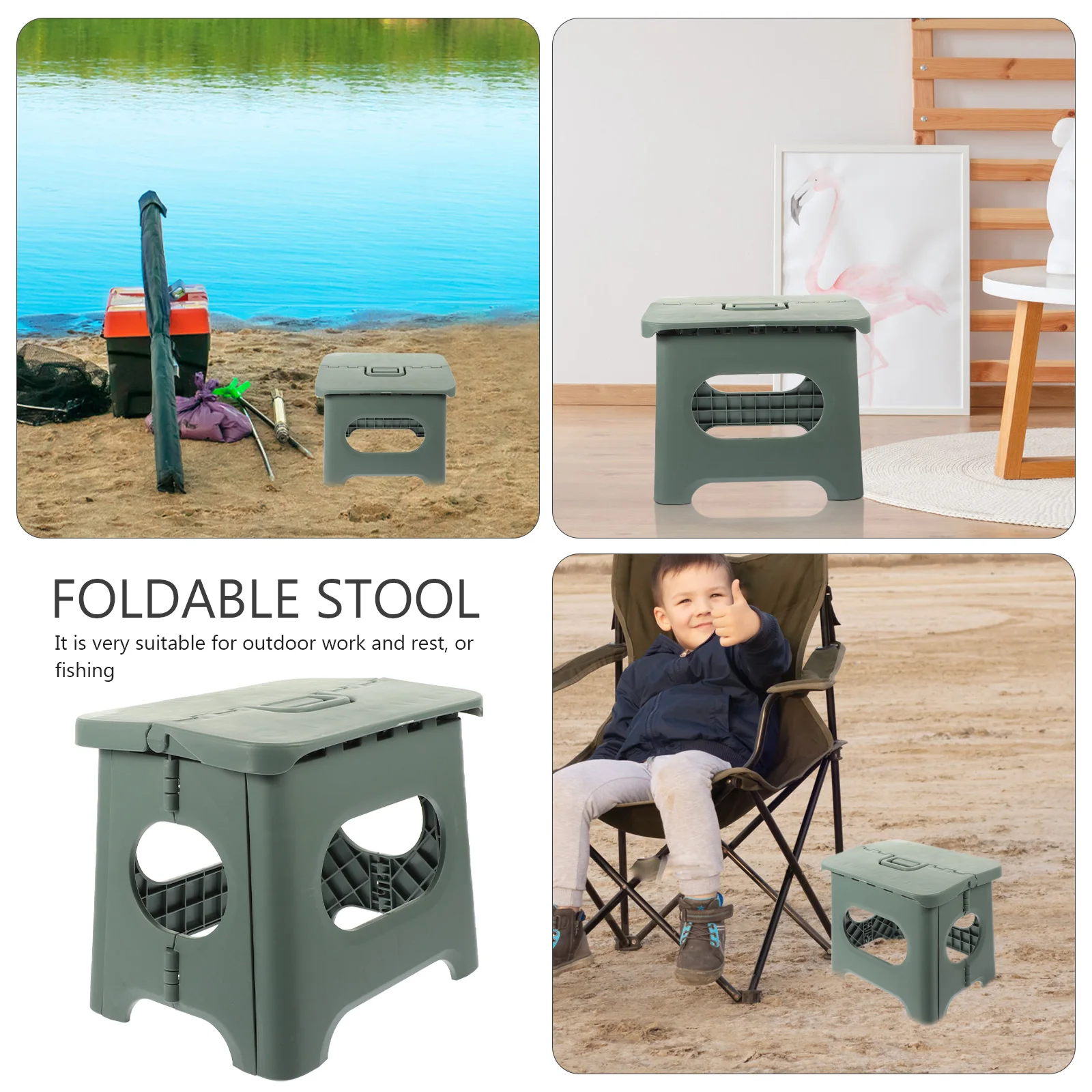 

Foldable Outdoor Plastic Stool Lightweight Portable Kids Folding Stool Handheld for Fishing Camping Travel Gardening