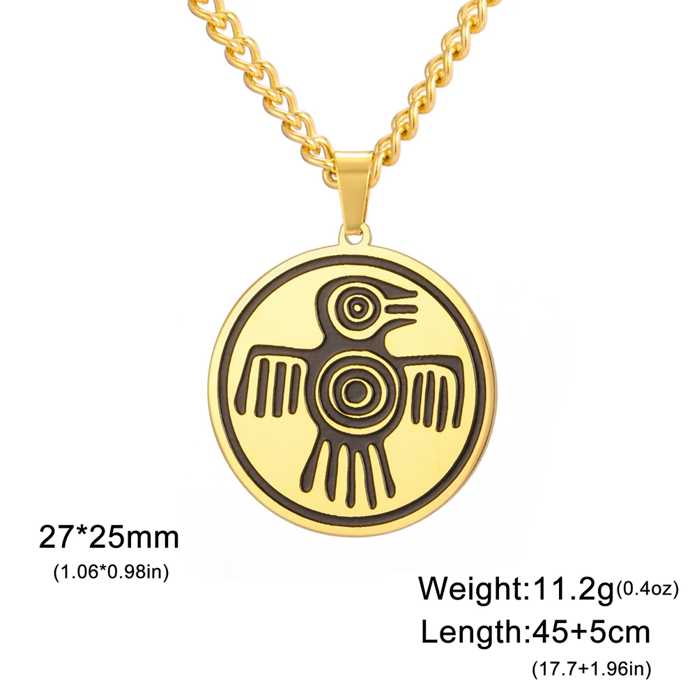 Dawapara Aztec Spirit Bird Symbol Necklace Mayan Culture Power Strength and Courage Amulet Pendant Stainless Steel Jewelry images - 6