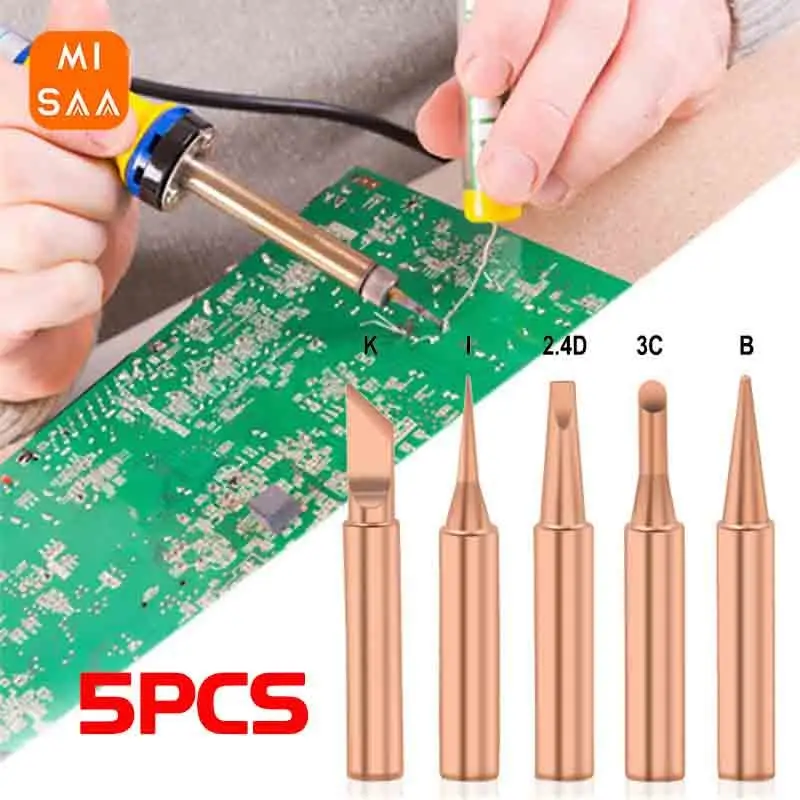 Pure Copper Soldering Iron Electric Soldering Iron 5pcs 900M-T Tip Lead-free Solder Tips Welding Head BGA Soldering Tools Iron